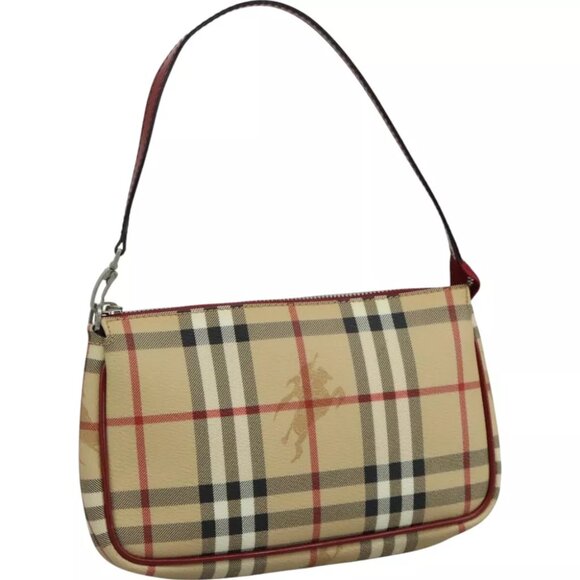 BURBERRY Nova Check Accessory Pouch PVC Beige Auth